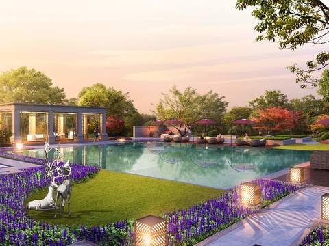  现代未来小区游泳池景观psd 