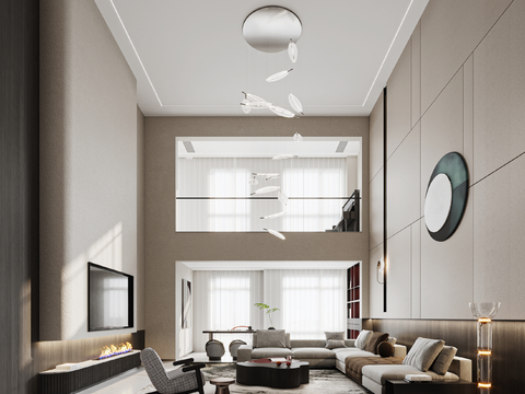  现代挑空别墅大堂3d模型 