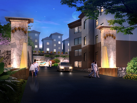  现代公园园林夜景psd 