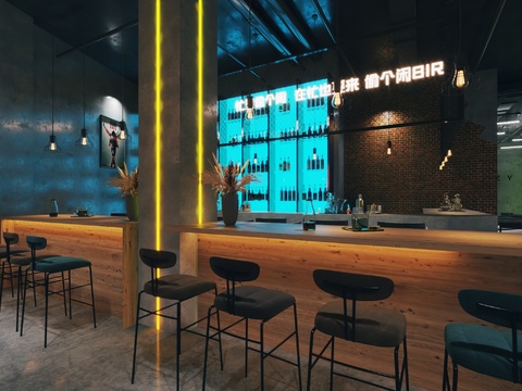  LOFT酒吧 吧台3d模型 