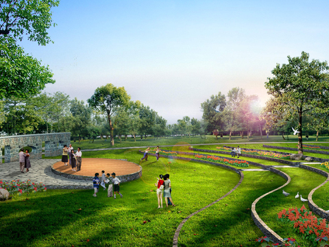  现代公园广场草坝psd 