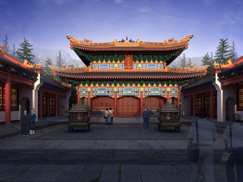  中式古建寺庙3d模型 