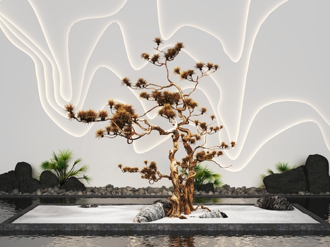  新中式松树景观小品3d模型 