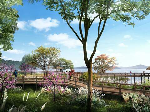  现代栈道景观psd 