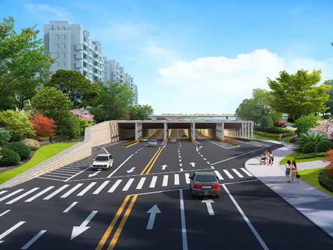  现代道路隧道鸟瞰psd 