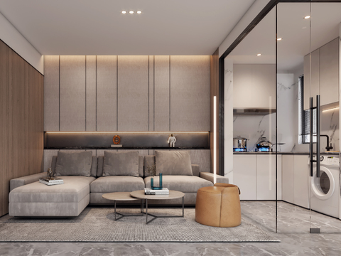  现代公寓客厅餐厅3d模型 