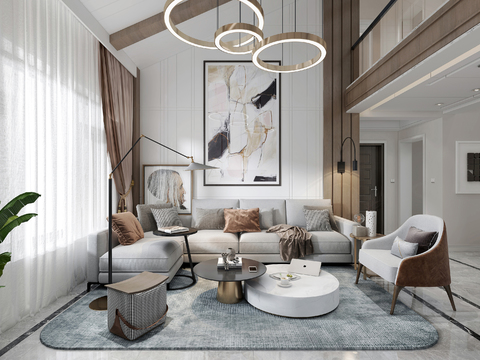  现代复式客厅3d模型 