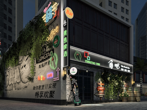  工业风酒吧咖啡吧门面3d模型 