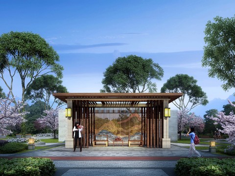  公园凉亭外观夜景psd 