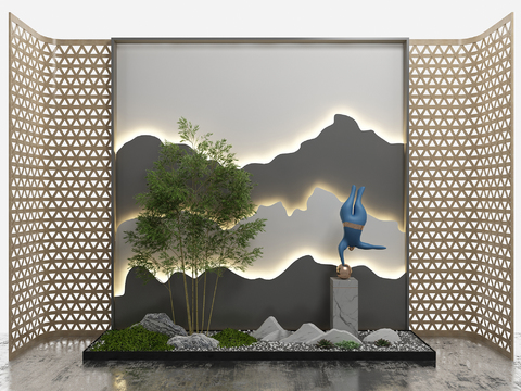  新中式雕塑竹子假山景观小品3d模型 