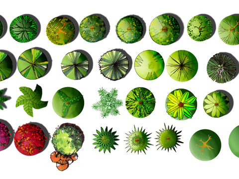  现代绿植树木平面素材psd 