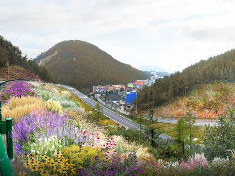  现代道路桥梁观赏草psd 