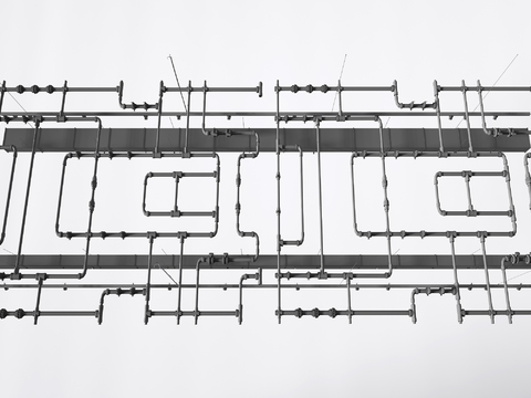  工业风铁艺消防管道3d模型 