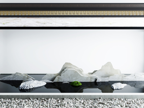  新中式假山灌木水景小品3d模型 