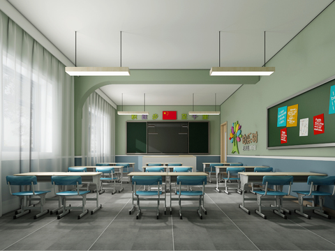  现代培训机构教室3d模型 