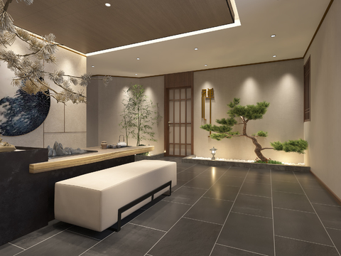  新中式会所走廊过道3d模型 