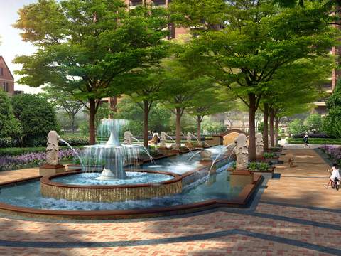  现代公园喷水池psd 