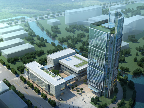  现代办公楼鸟瞰psd 