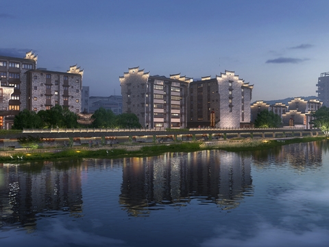  滨湖小区夜景PSD 