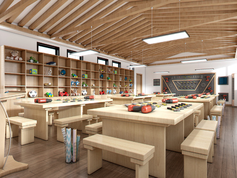  现代手工培训教室3d模型 