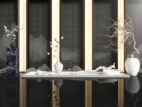  新中式松树假山园艺小品3d模型 