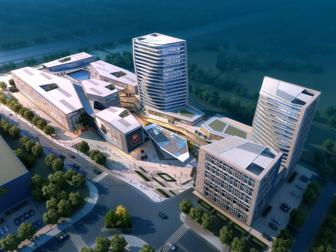  现代办公楼外观鸟瞰psd 