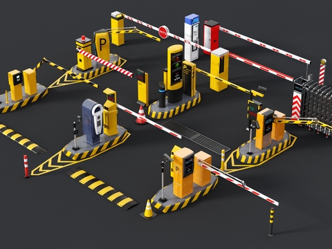  现代停车收费道闸设备3d模型 