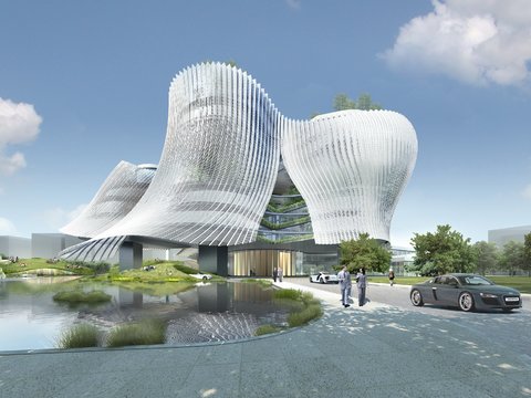  现代异形办公楼外观psd 