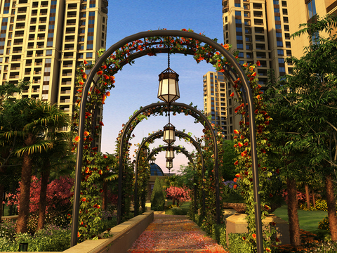  简欧住宅小区园林景观3d模型 