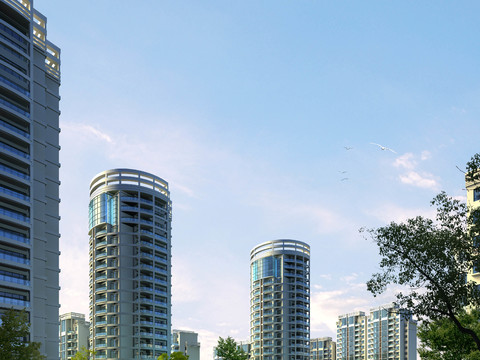  现代建筑外观园林景观psd 