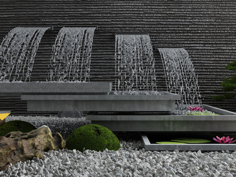  新中式庭院水景小品3d模型 