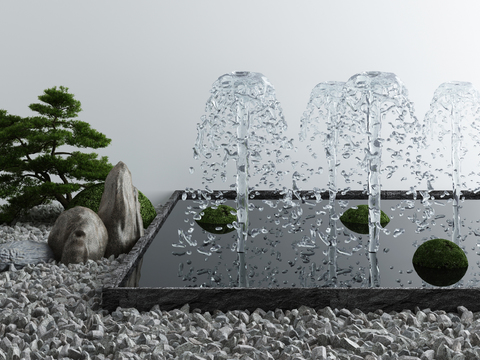  新中式喷泉水景小品3d模型 