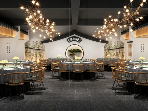  新中式主题餐厅3d模型 