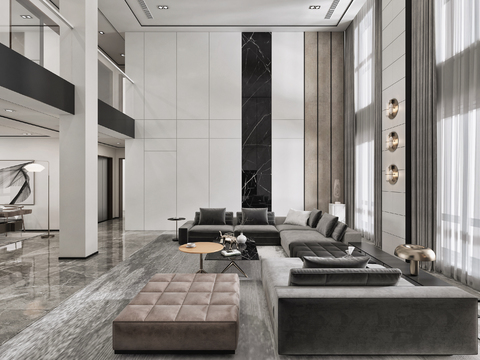  现代别墅挑高客厅3d模型 