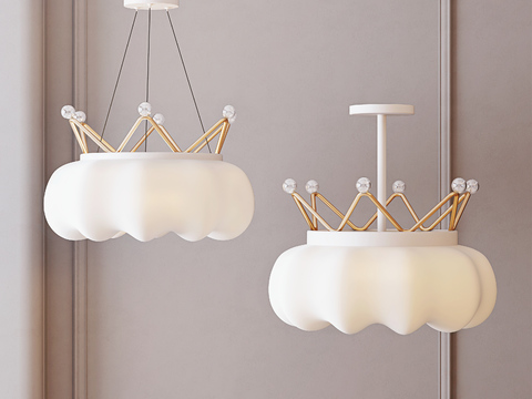  儿童皇冠云朵吊灯3d模型下载 现代简约卧室客厅装饰灯 透明玻璃球梦幻吊灯 