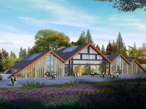  现代售楼处建筑外观psd 