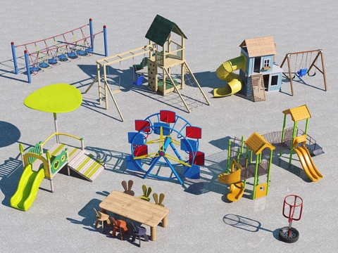  游乐器材 滑滑梯 秋千 游戏桌椅3d模型 