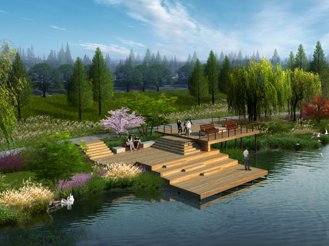  现代湿地公园鸟瞰psd 