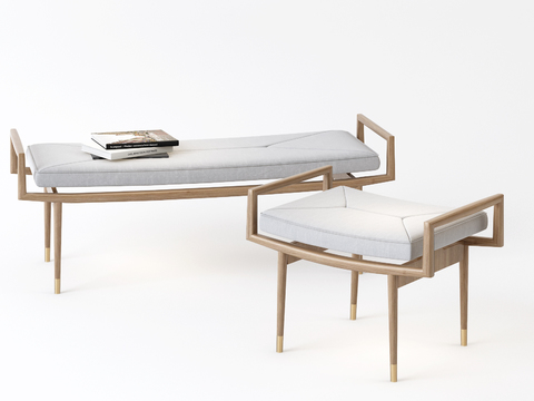  现代简约新中式实木布艺床尾凳3d模型下载 客厅书房家具 