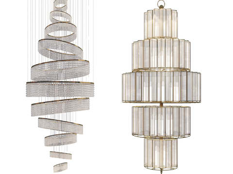  现代螺旋流线型水晶吊灯3d模型下载 几何框架奢华客厅装饰 高端室内设计灯具 