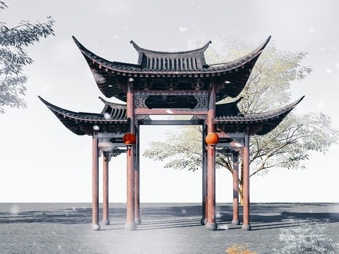  中式古建牌坊3d模型 