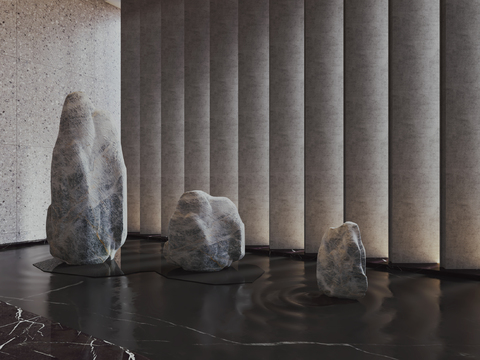  现代水景假山园艺小品3d模型 