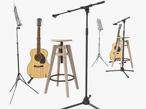  现代吉他话筒乐器3d模型 