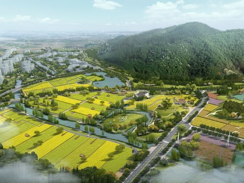  现代园林景观鸟瞰psd 