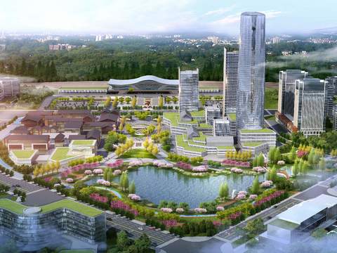  现代公园景观鸟瞰psd 