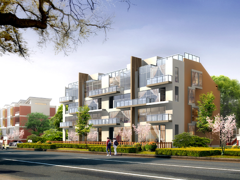  现代住宅楼外观psd 