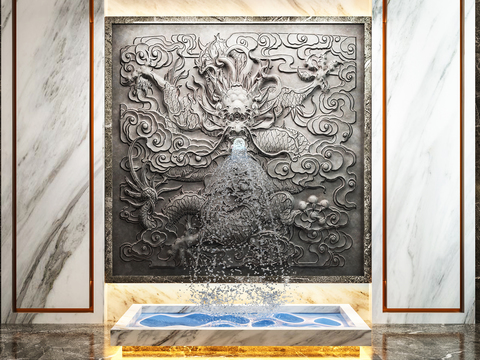  新中式龙浮雕喷泉3d模型 