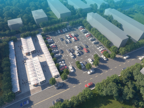  户外停车场 停车位3d模型 