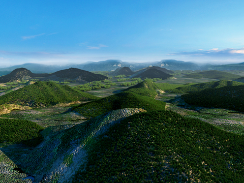  现代群山自然景观鸟瞰3d模型 