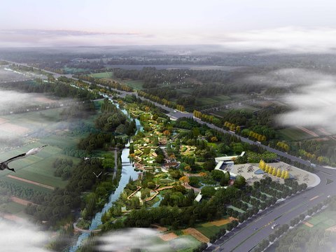  公园湿地鸟瞰psd 